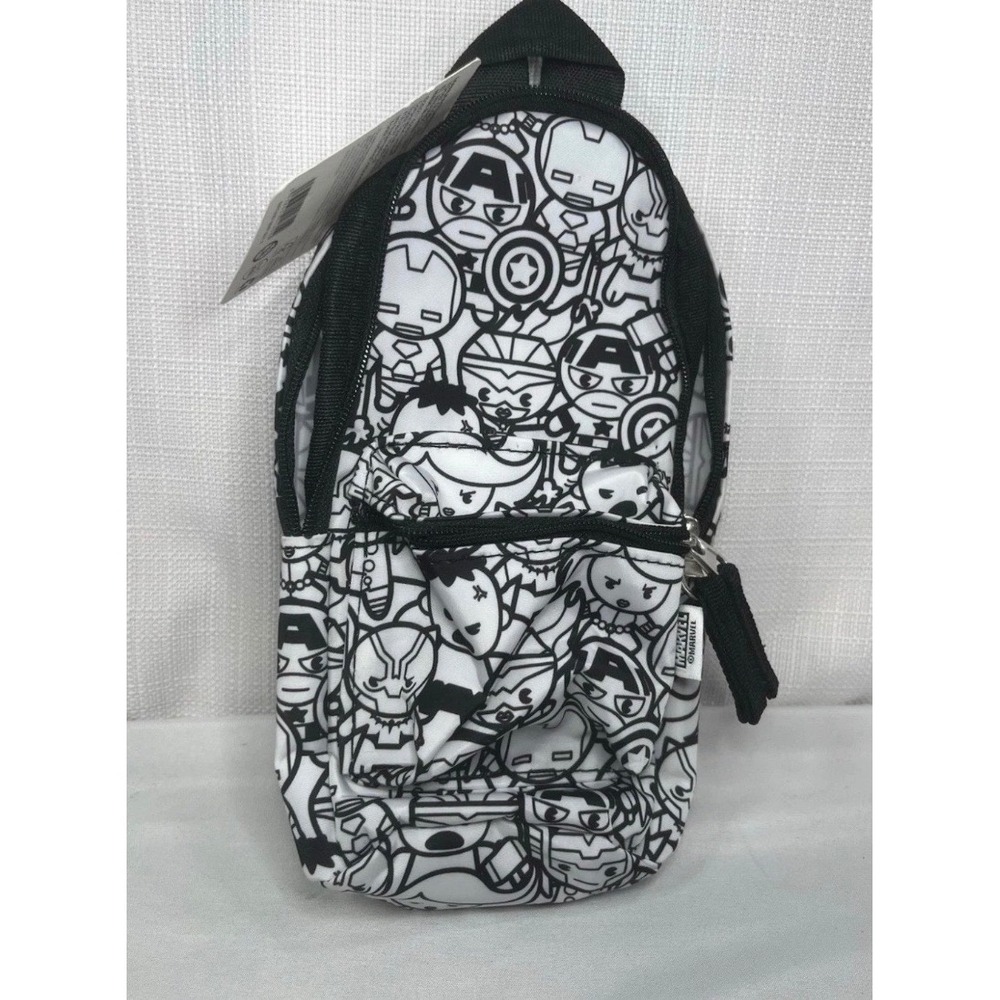 Marvel Yoobi Backpack Pencil Case Avengers Chibi Black White BAPC0367 NWT